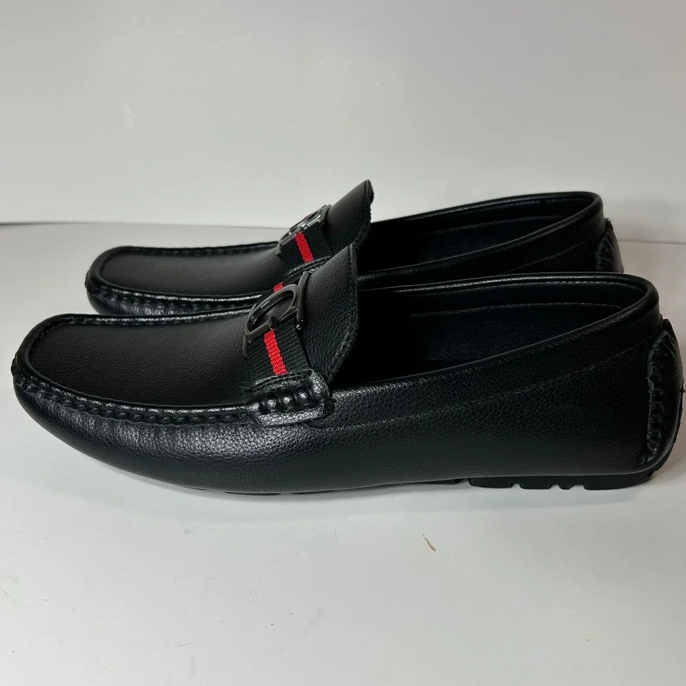 Guess GMASKERS Mens Black Pebbled Driving Loafers G Logo Webbing Size 8.5M